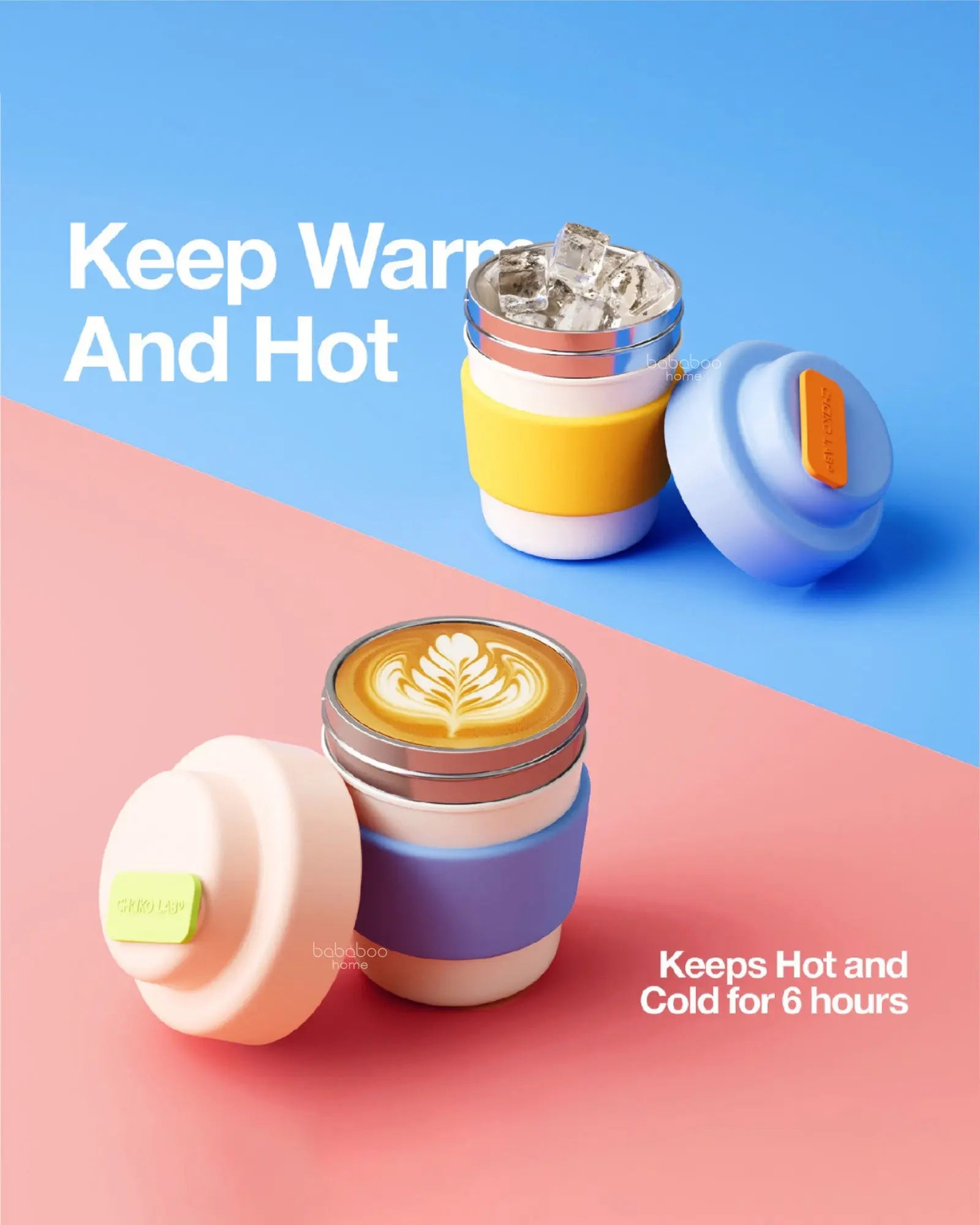 Coffee Cup Vacuum Thermos 330ml - Peach Blue