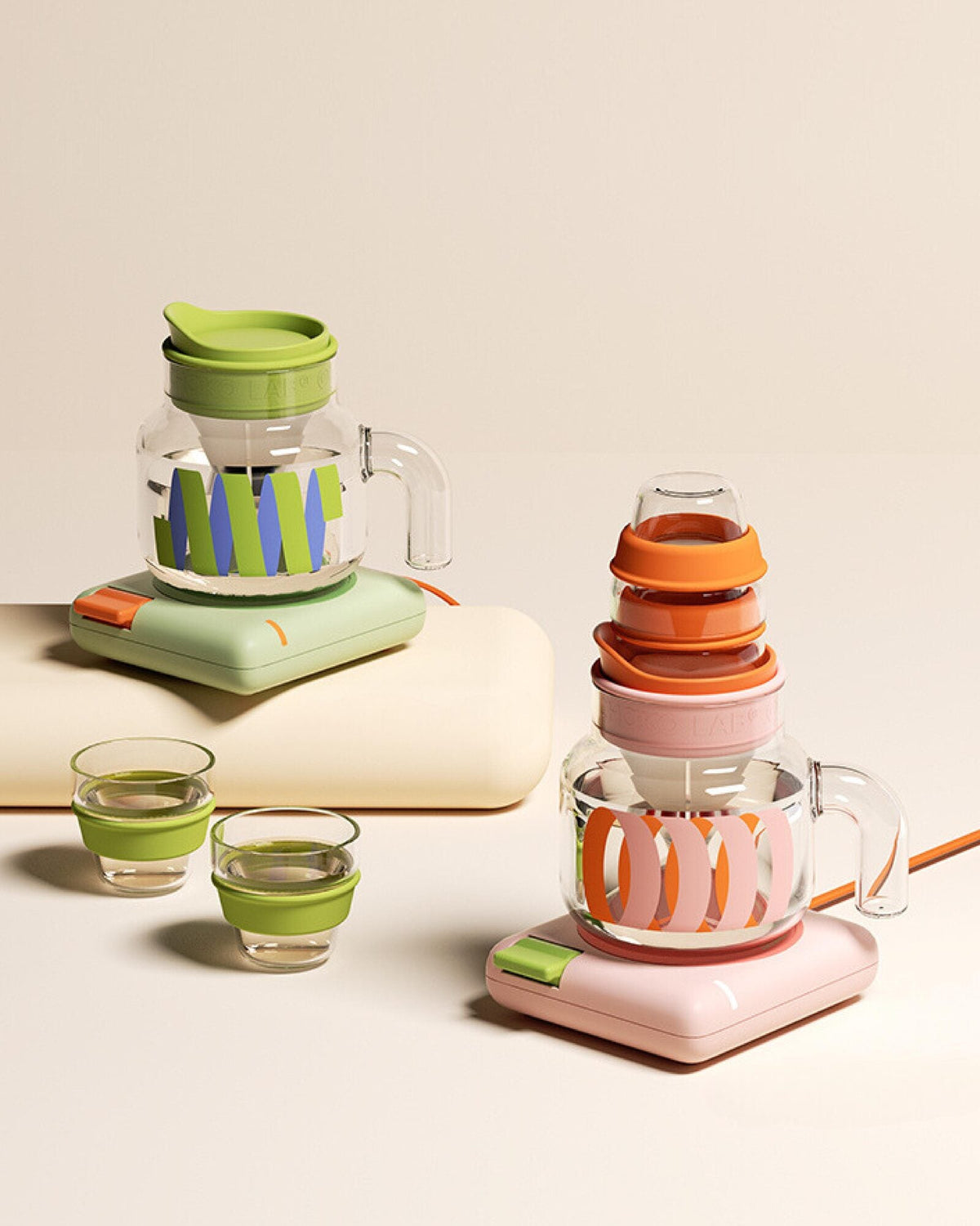 Glass Chubby Pot 1100ml - Orange Pink