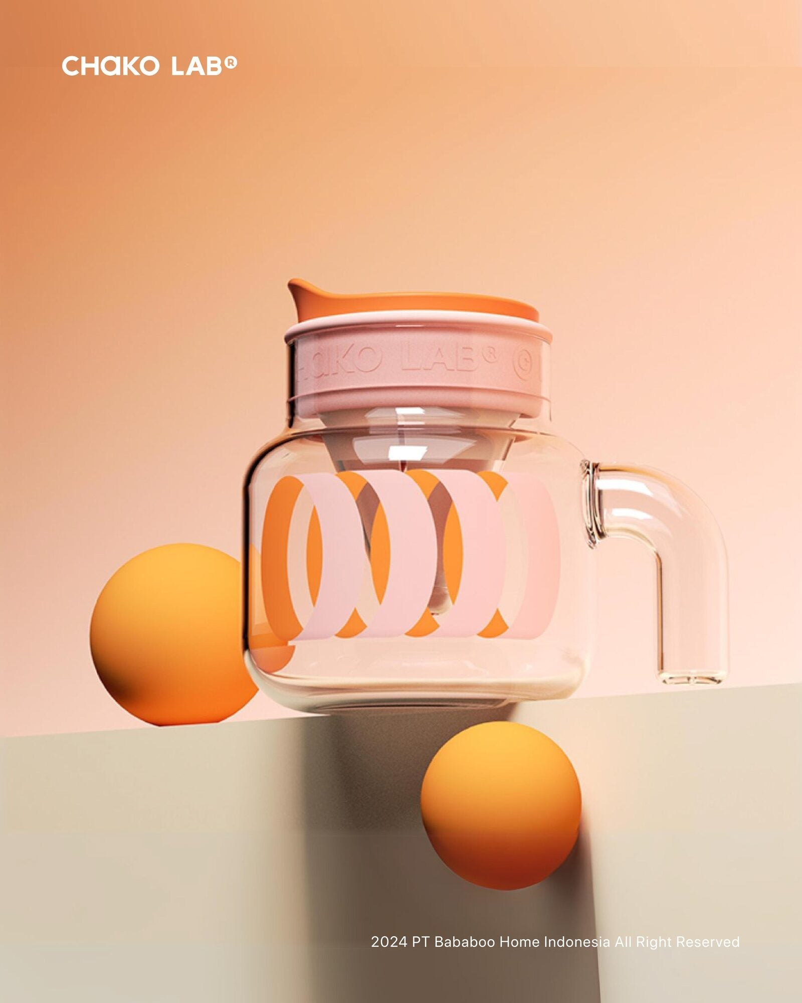 Glass Chubby Pot 1100ml - Orange Pink