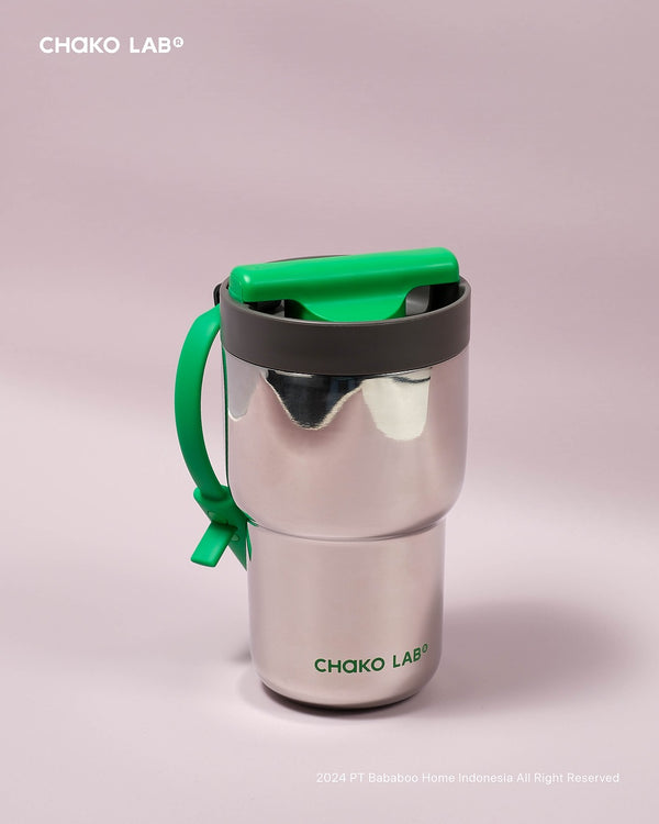 CHAKO LAB Twist Ceramic Cup | DualSip SUS316 Coffee Cup 530ml - Chrome Black